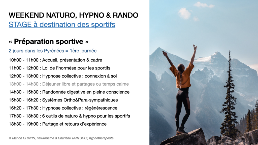 Naturopathie & Hypnose Thérapeutique - Formule WE Sport 1e jour